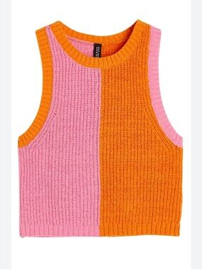 H&M Colorblock Knit Crop Tank Top 🌸🍊 | Boho Retro